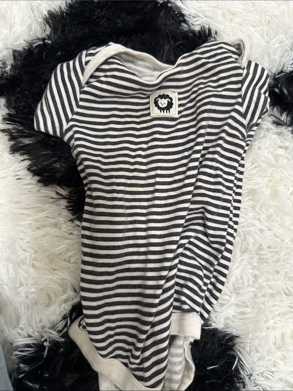 Striped Black & White Baby Bodysuit with Sheep Patch